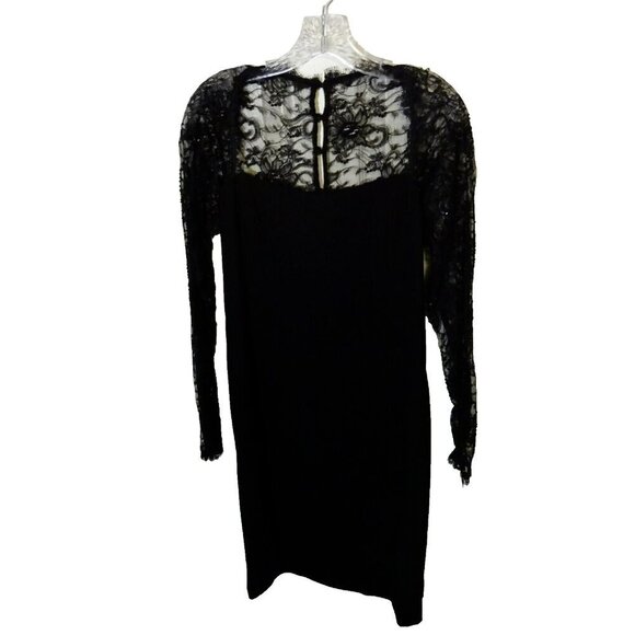 Chetta B. Evening Pre-loved Black Size 12 Long Lace Sleeve Polyester Blend Dress - Picture 6 of 13